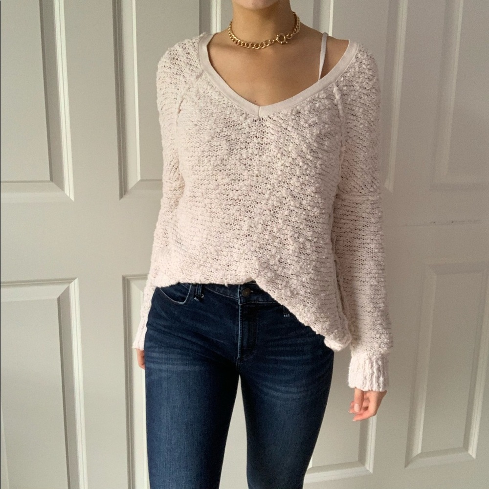 Free People cream v neck sweater
